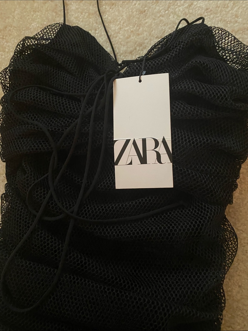 Zara NWT black size XS fishnet lined body hugging dress - Picture 7 of 7